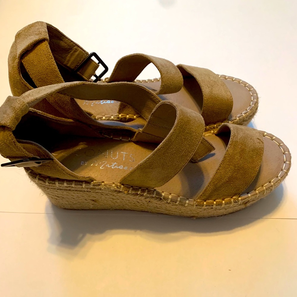 Coconuts tan suede block wedges